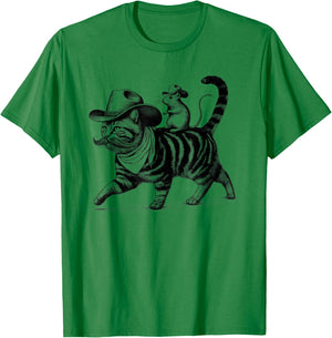 Cowboy Cat Kitten Rat Vintage Retro T-Shirt - T-Shirt | Irish Green