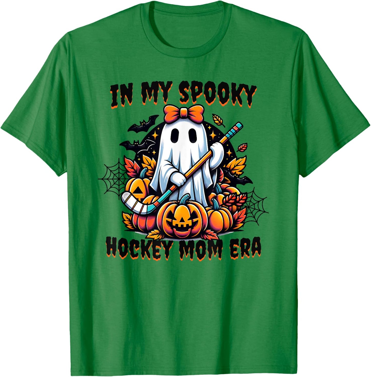 In My Spooky Hockey Mom Era Halloween Coquette Ghost Cute T-Shirt - T-Shirt | Irish Green