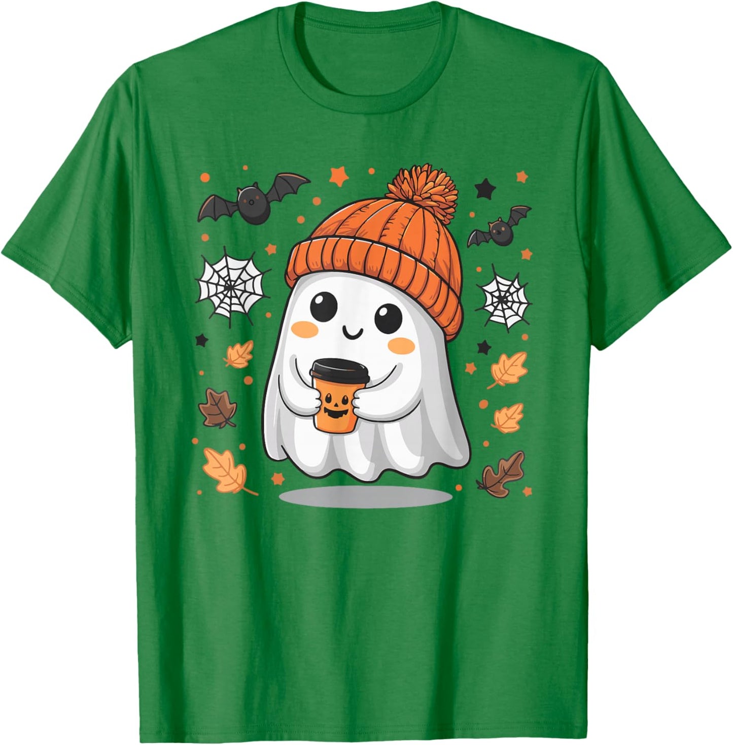 Cute Ghost Drinking Coffee Halloween Ghost Ice Coffee T-Shirt - T-Shirt | Irish Green