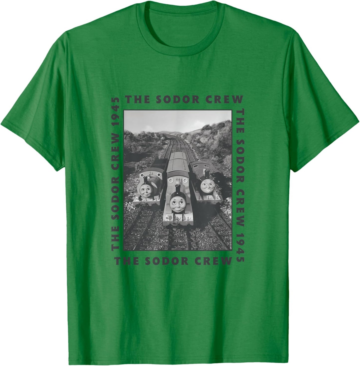 Thomas & Friends - The Sodor Crew Black and White Photo T-Shirt - T-Shirt | Irish Green