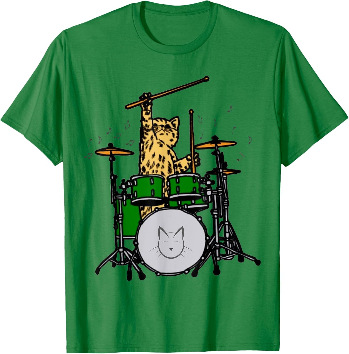 Drummer Cat Music Lover Musician Playing The Drums Shirt T-Shirt - T-Shirt | Irish Green