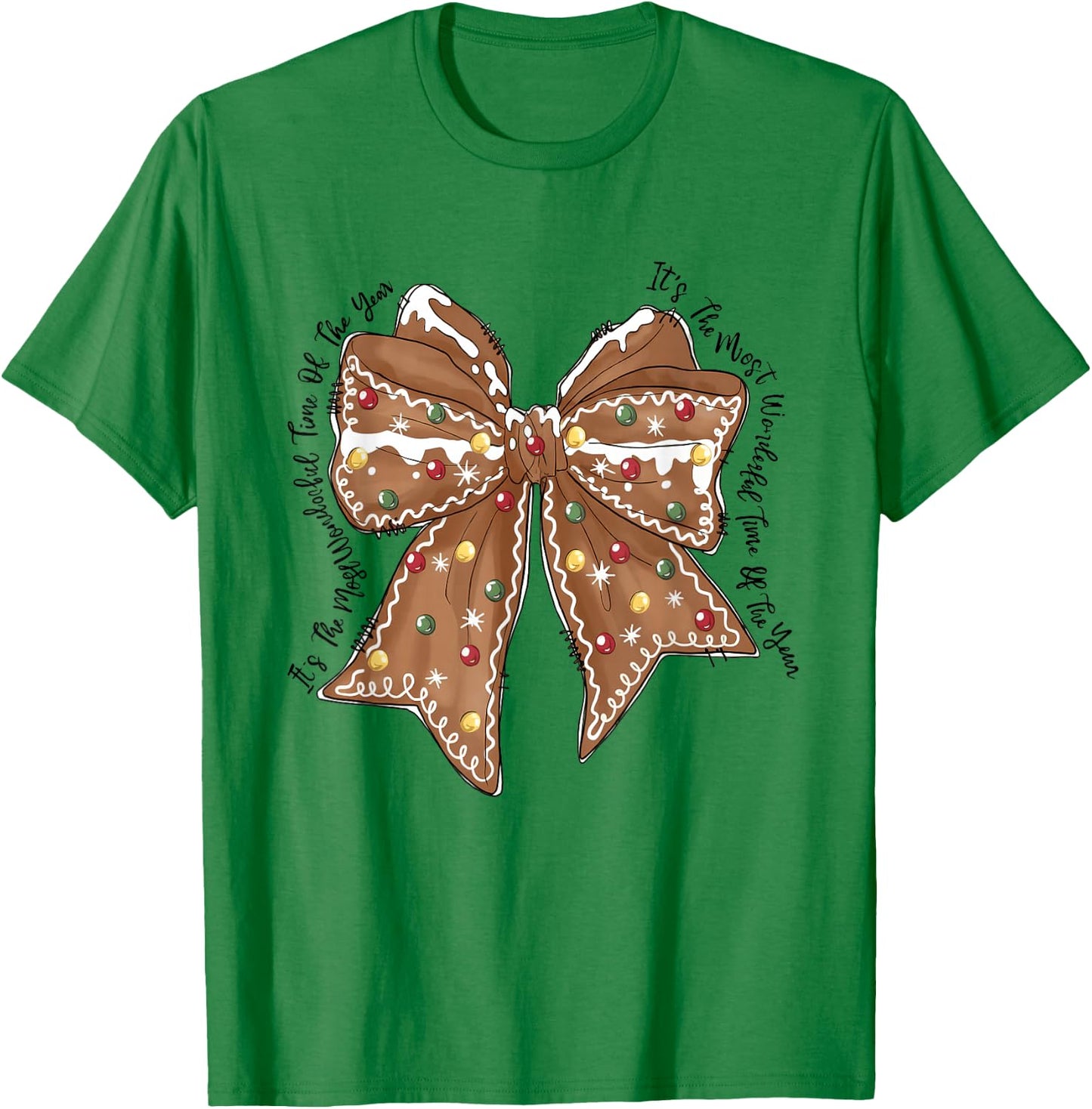 Funny Christmas Outfit Women Kids Christmas Gingerbread Coquette Bow Xmas T-Shirt - T-Shirt | Irish Green