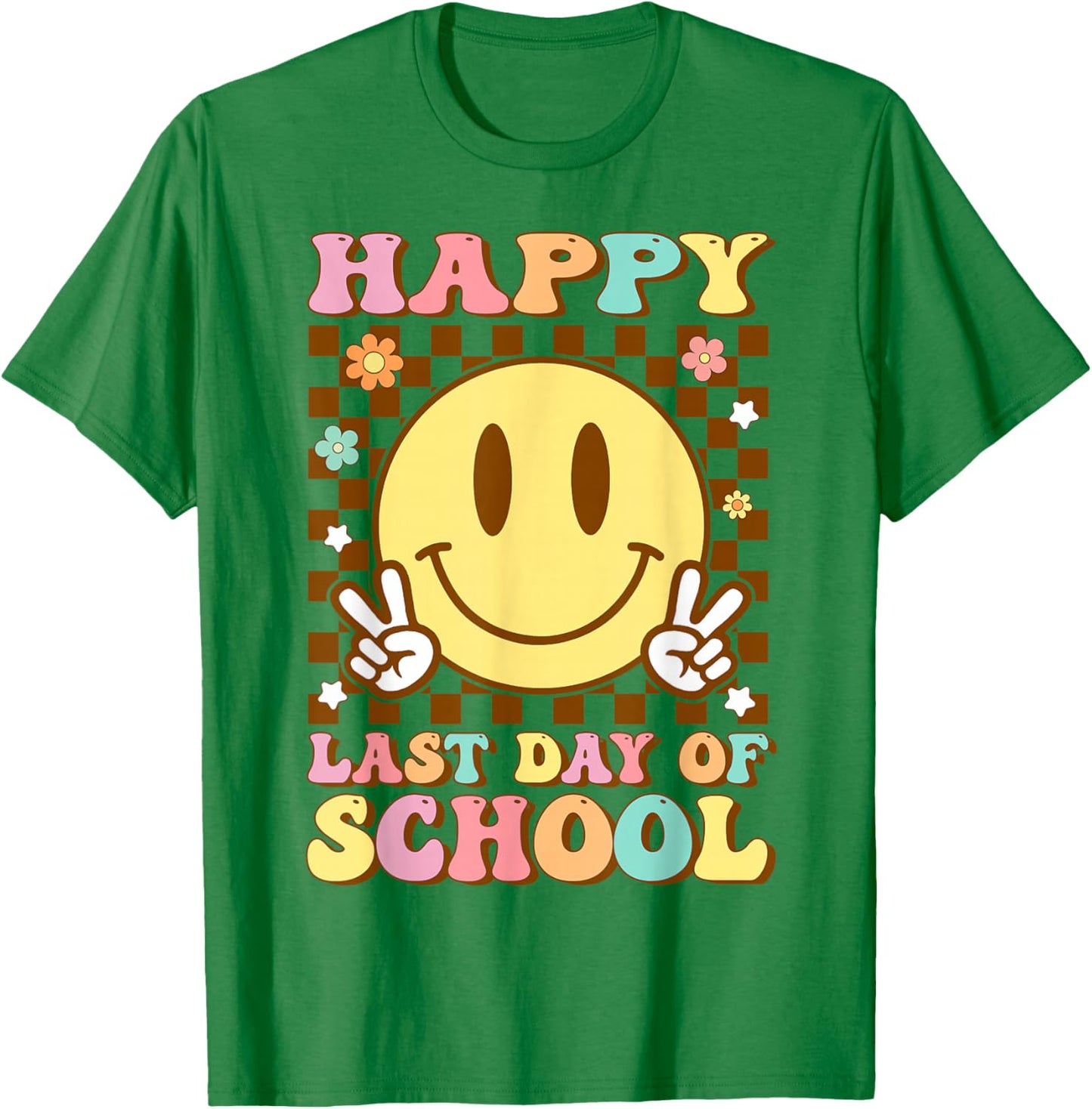 Happy Last Day of School Smile Face Graduation Groovy T-Shirt - T-Shirt | Irish Green