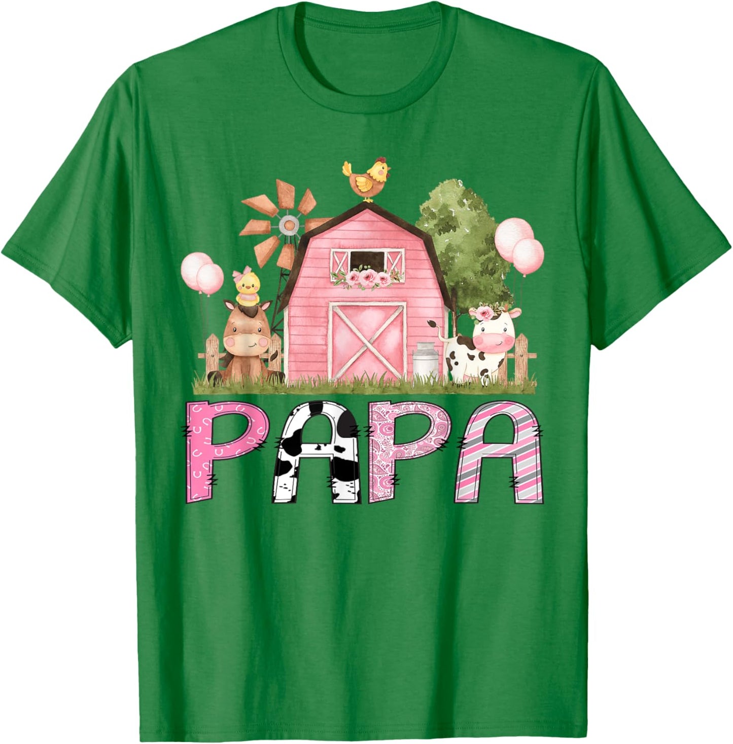 Papa Pink Farm Animal Birthday Kids Matching Family T-Shirt - T-Shirt | Irish Green