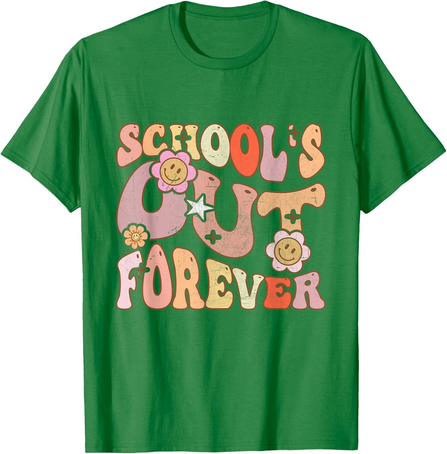School's Out Forever Teacher Retirement Groovy Retro Vintage T-Shirt - T-Shirt | Irish Green