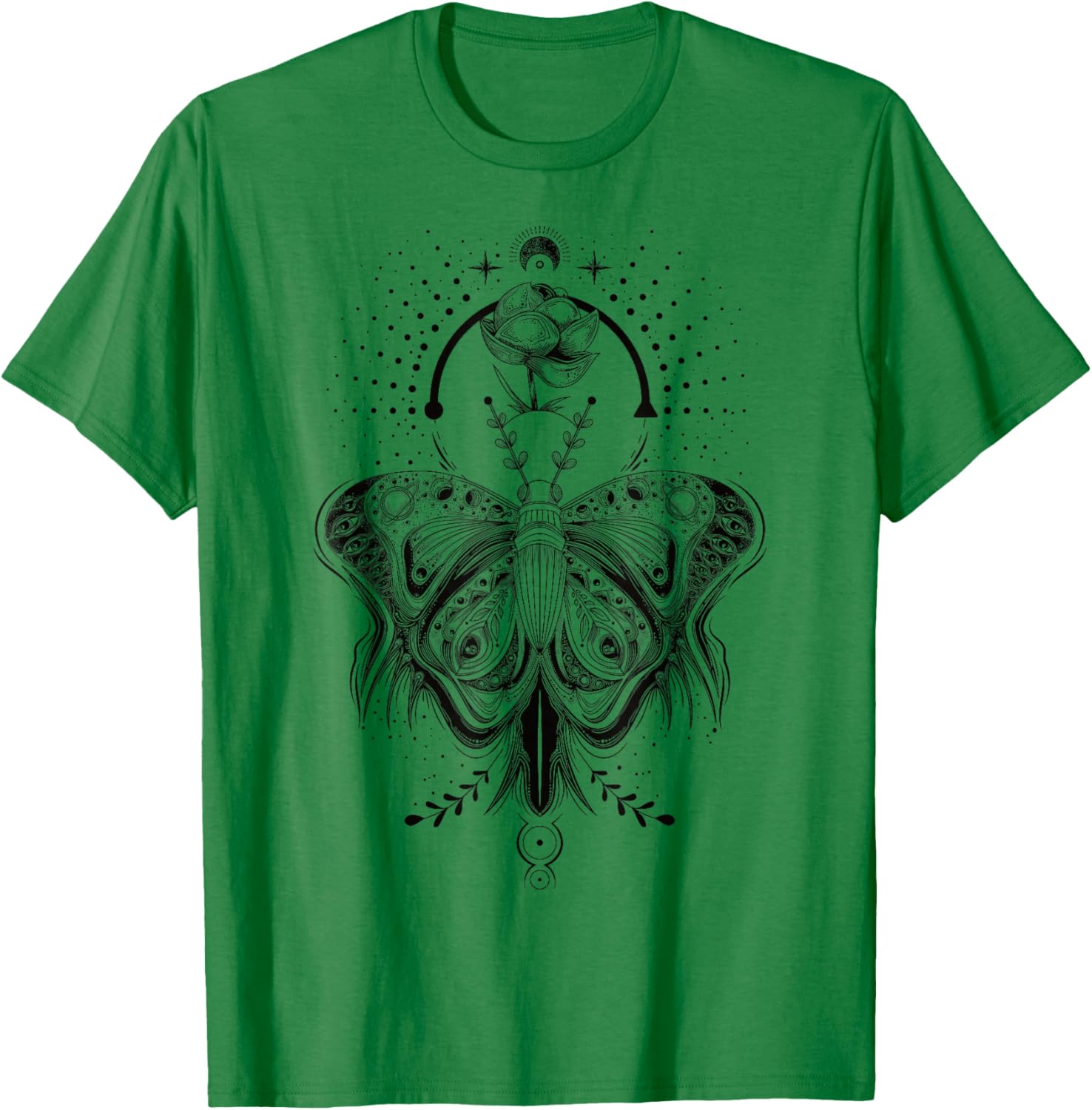 Floral Moth Butterfly Flower Celestial Geometry T-Shirt - T-Shirt | Irish Green