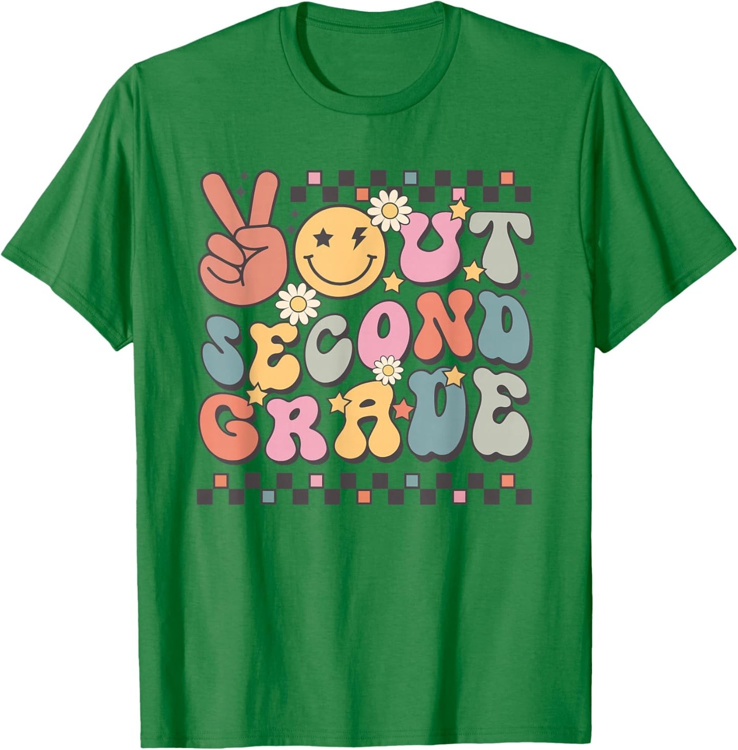 Last Day Of 2nd Grade Smile Face Peace Out Second Grade T-Shirt - T-Shirt | Irish Green