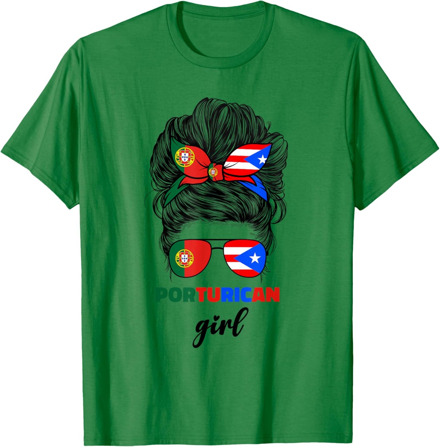 Half Portuguese And Puerto Rican Rico Portugal Flag Girl T-Shirt - T-Shirt | Irish Green