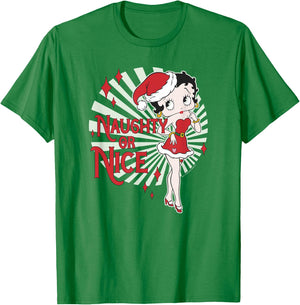 Betty Boop Christmas Naughty Or Nice Santa Betty T-Shirt - T-Shirt | Irish Green