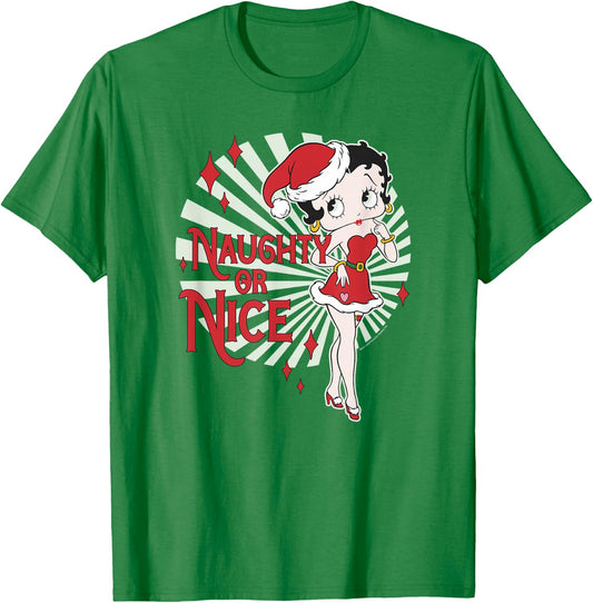 Betty Boop Christmas Naughty Or Nice Santa Betty T-Shirt - T-Shirt | Irish Green