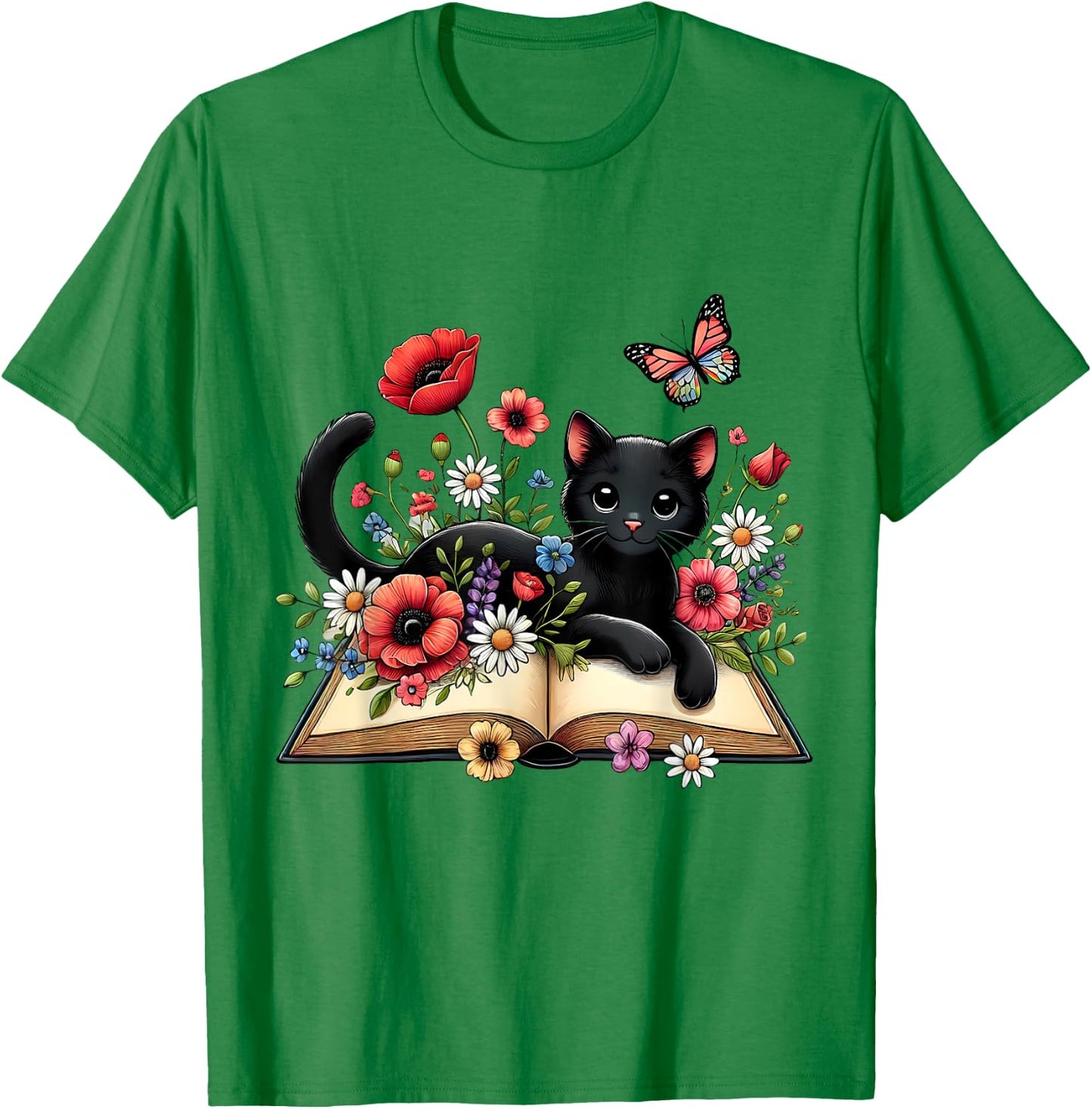 Cat Reading Book Cute Cat And Book Lover Girls Kid T-Shirt - T-Shirt | Irish Green