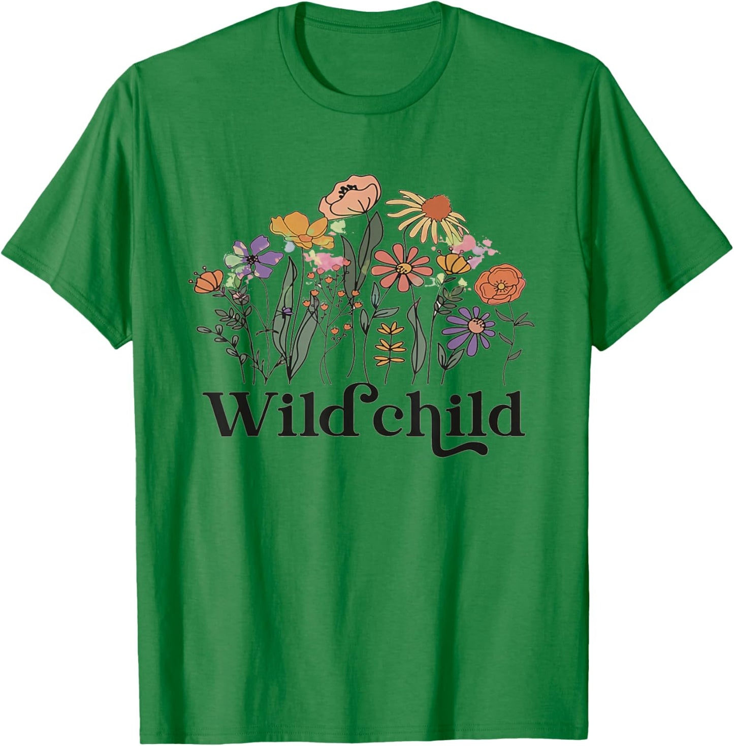 Wild Child Wildflowers Kids Retro Girls Boys Toddler Kids T-Shirt - T-Shirt | Irish Green
