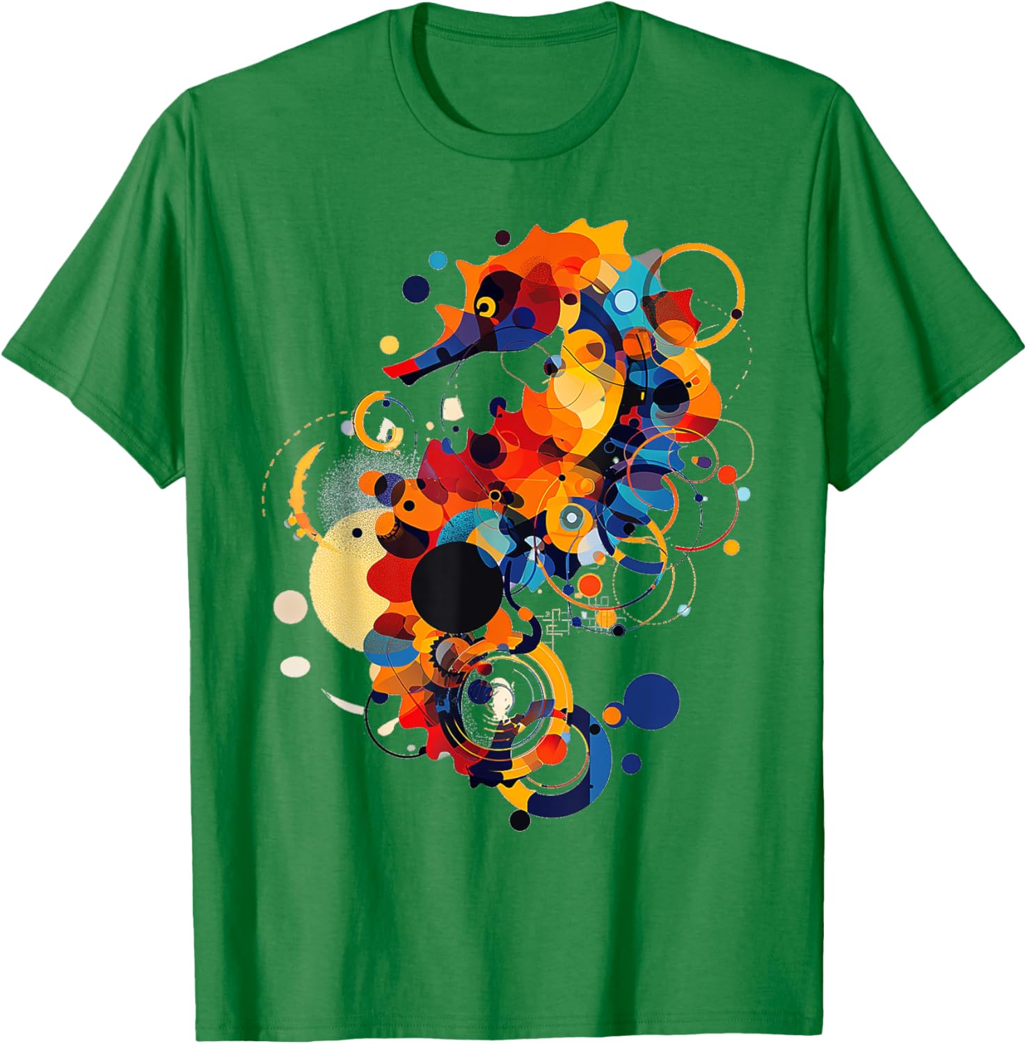 Seahorse Abstract Animal Geometric Art Seahorse T-Shirt - T-Shirt | Irish Green