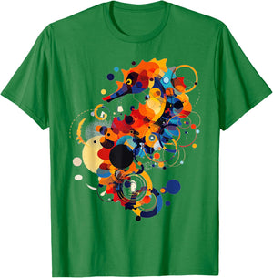 Seahorse Abstract Animal Geometric Art Seahorse T-Shirt - T-Shirt | Irish Green