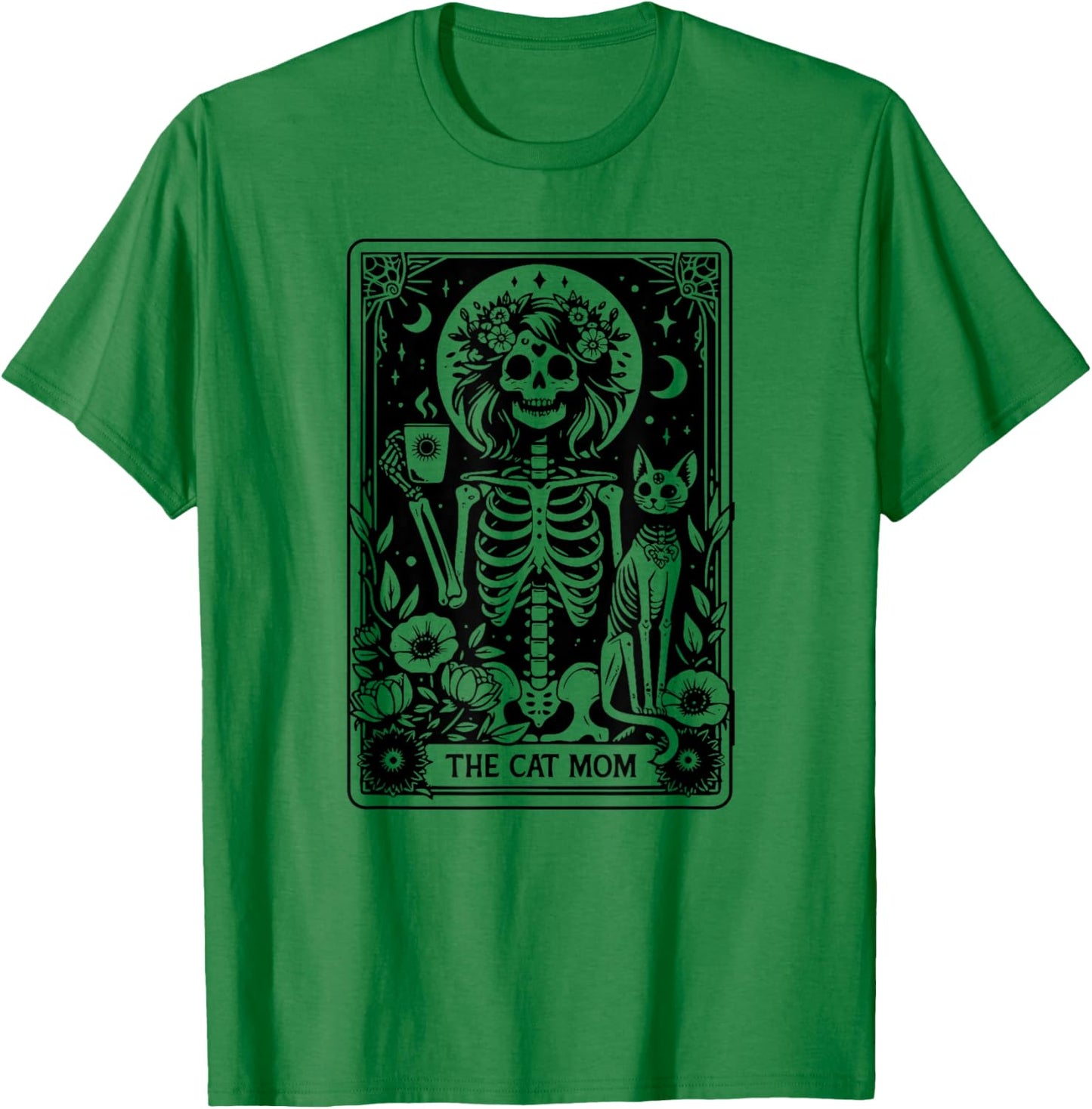 Skeleton The Cat Mom Tarot Card, Funny Cat Mama Mother's Day T-Shirt - T-Shirt | Irish Green