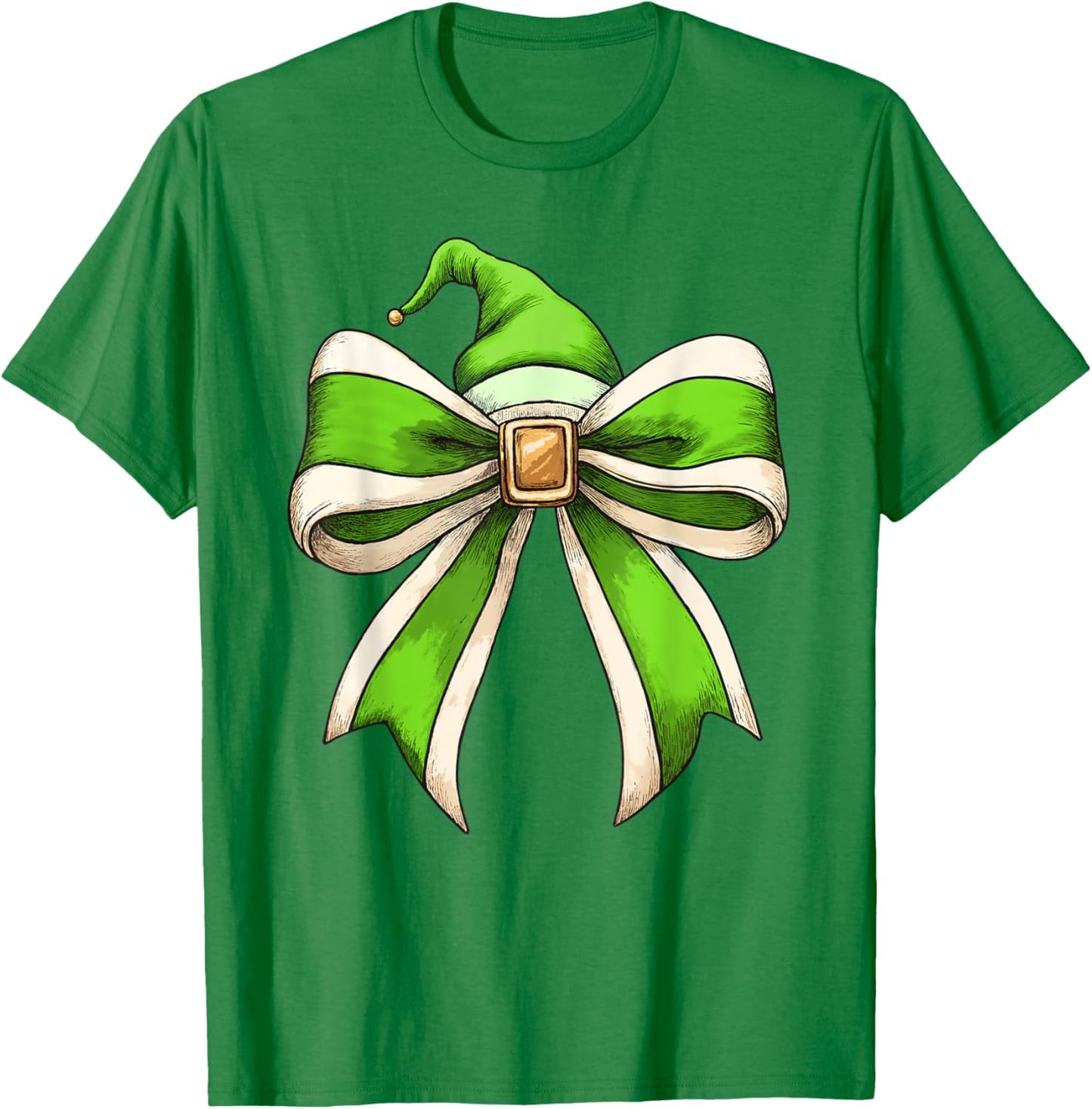 Coquette Christmas Bow Girls Women Holiday Ribbon Green Elf T-Shirt - T-Shirt | Irish Green
