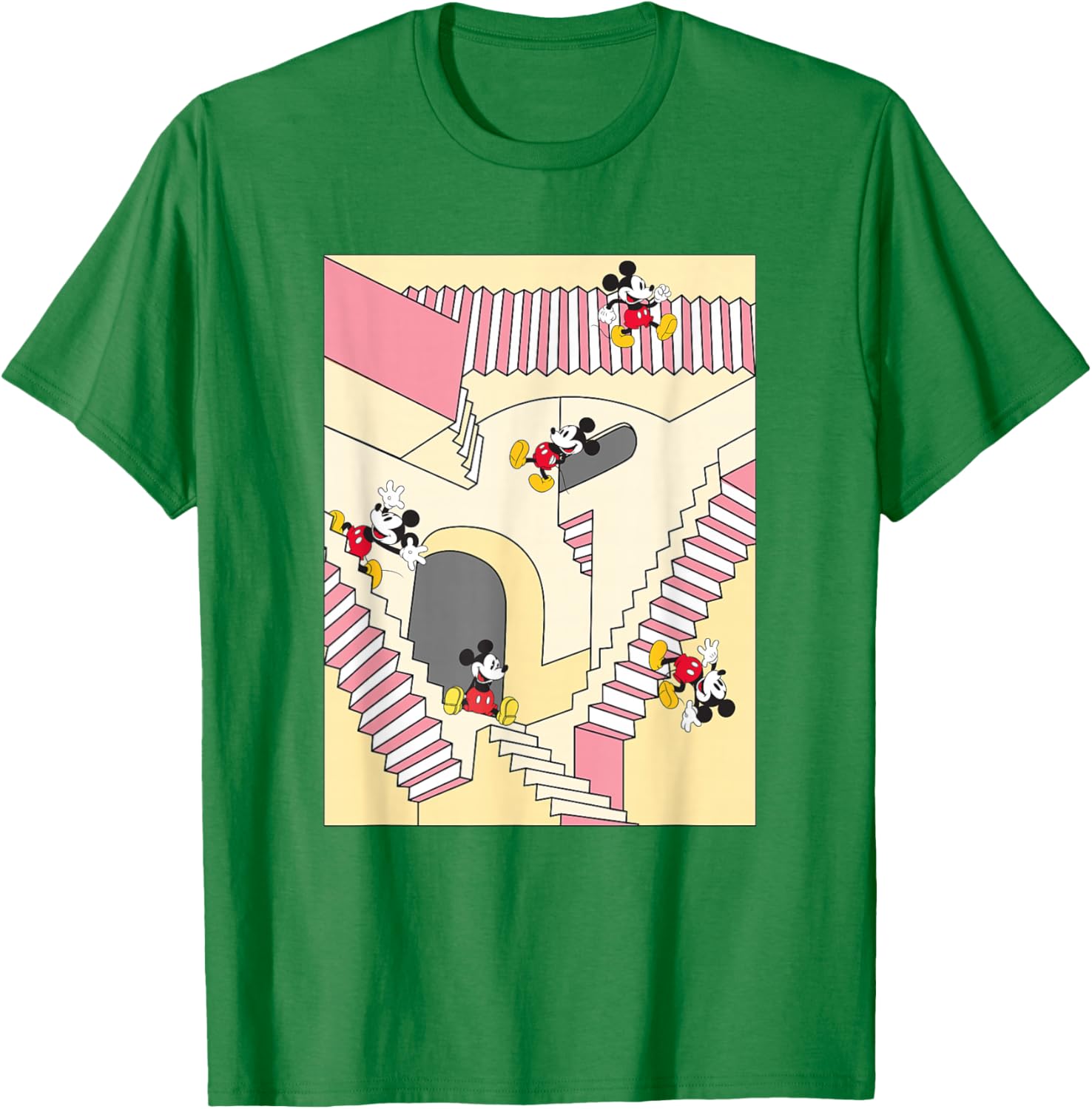 Disney Mickey And Friends M.C. Escher Stairway Mickey Poster T-Shirt - T-Shirt | Irish Green