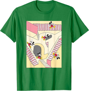 Disney Mickey And Friends M.C. Escher Stairway Mickey Poster T-Shirt - T-Shirt | Irish Green