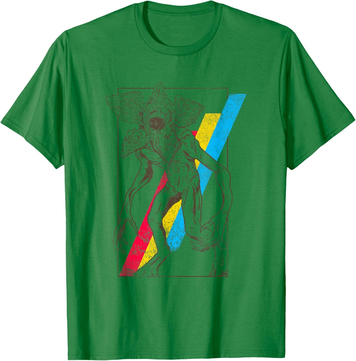 Stranger Things Rainbow Demogorgon Vintage Distressed Poster T-Shirt - T-Shirt | Irish Green