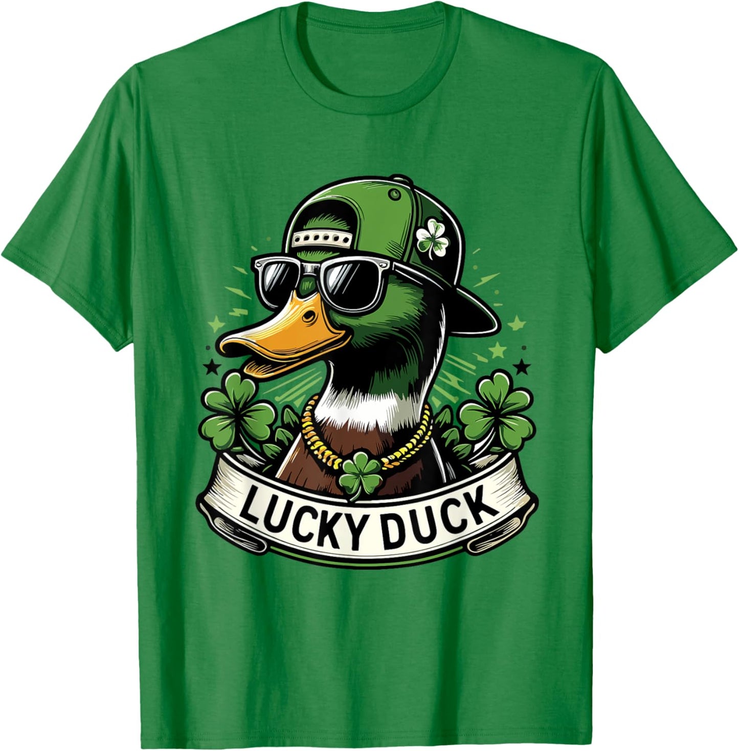 Lucky Duck Shamrock Funny St Patricks Day Waterfowl Lovers T-Shirt - T-Shirt | Irish Green