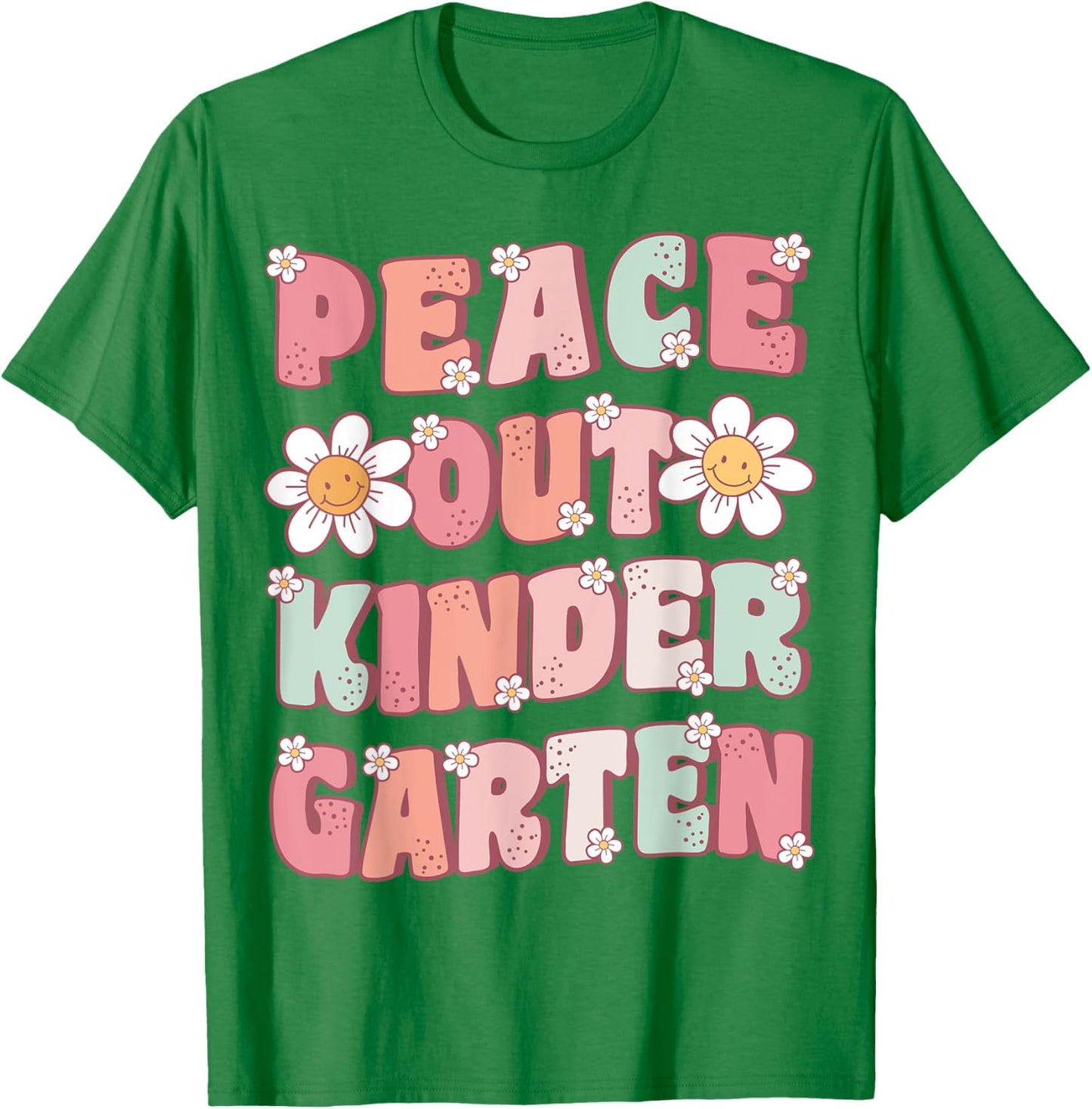 Peace Out Kindergarten Cute Groovy Last Day of Kindergarten T-Shirt - T-Shirt | Irish Green