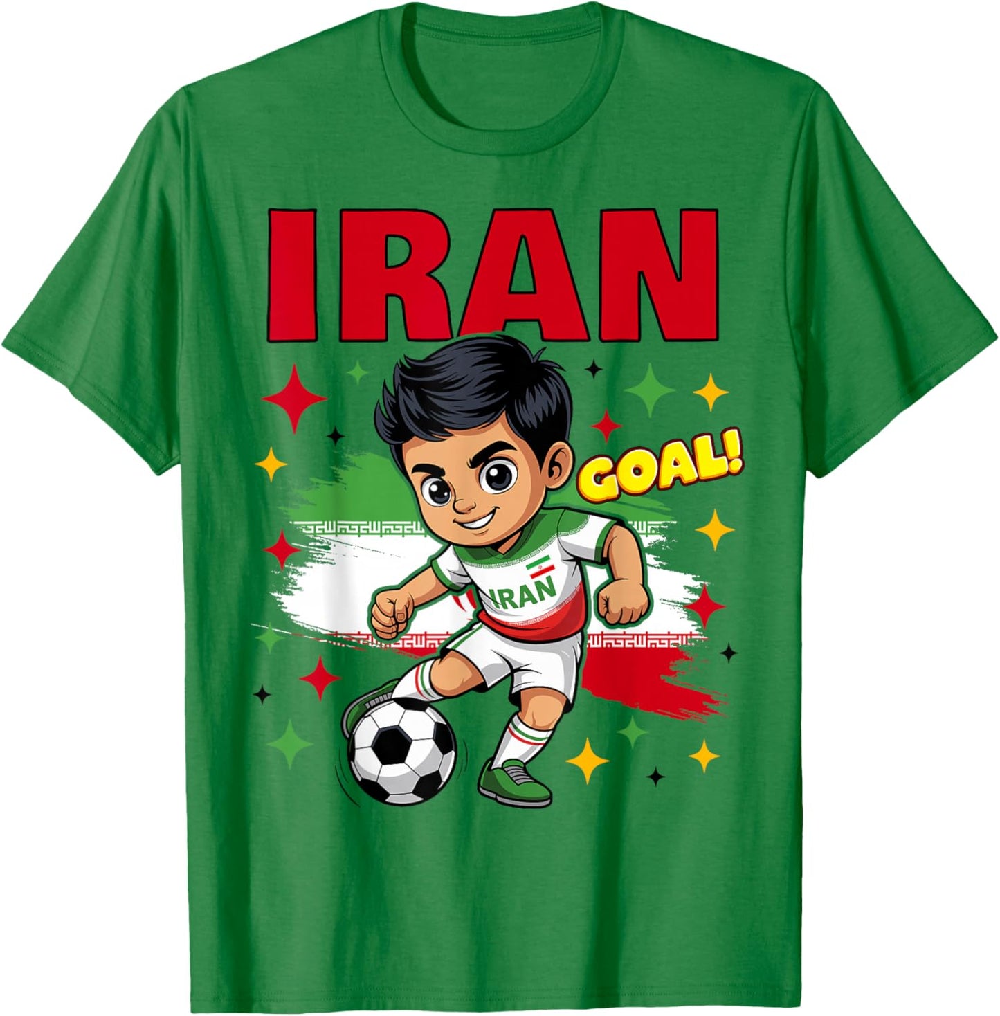 Iran Kid Goal Cartoon Iran Flag for Kids T-Shirt - T-Shirt | Irish Green