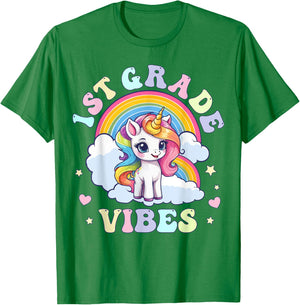 1st Grade Vibes Cute Back to School Unicorn First Grade Girl T-Shirt - T-Shirt | Irish Green