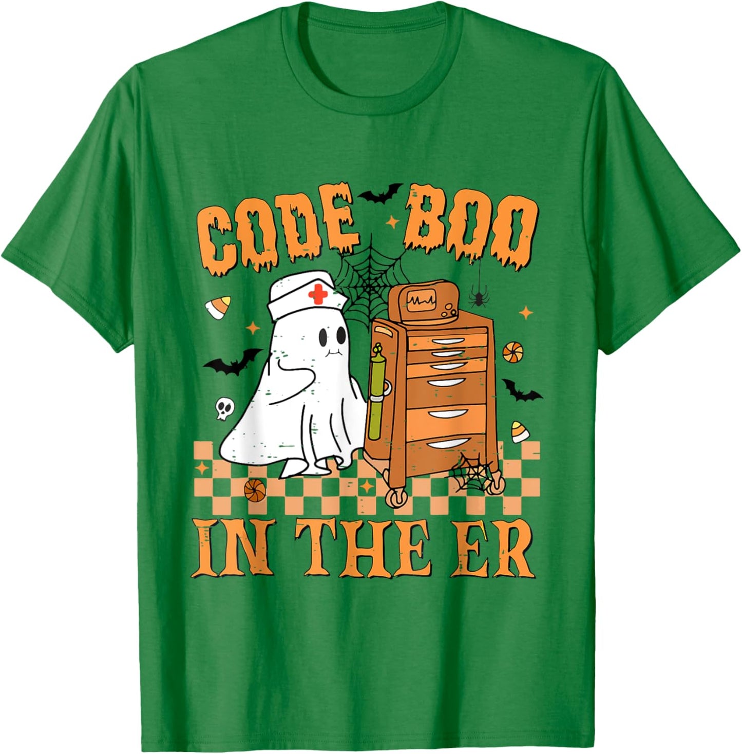 Cute Emergency Department Code Boo In The Er Nurse Halloween T-Shirt - T-Shirt | Irish Green