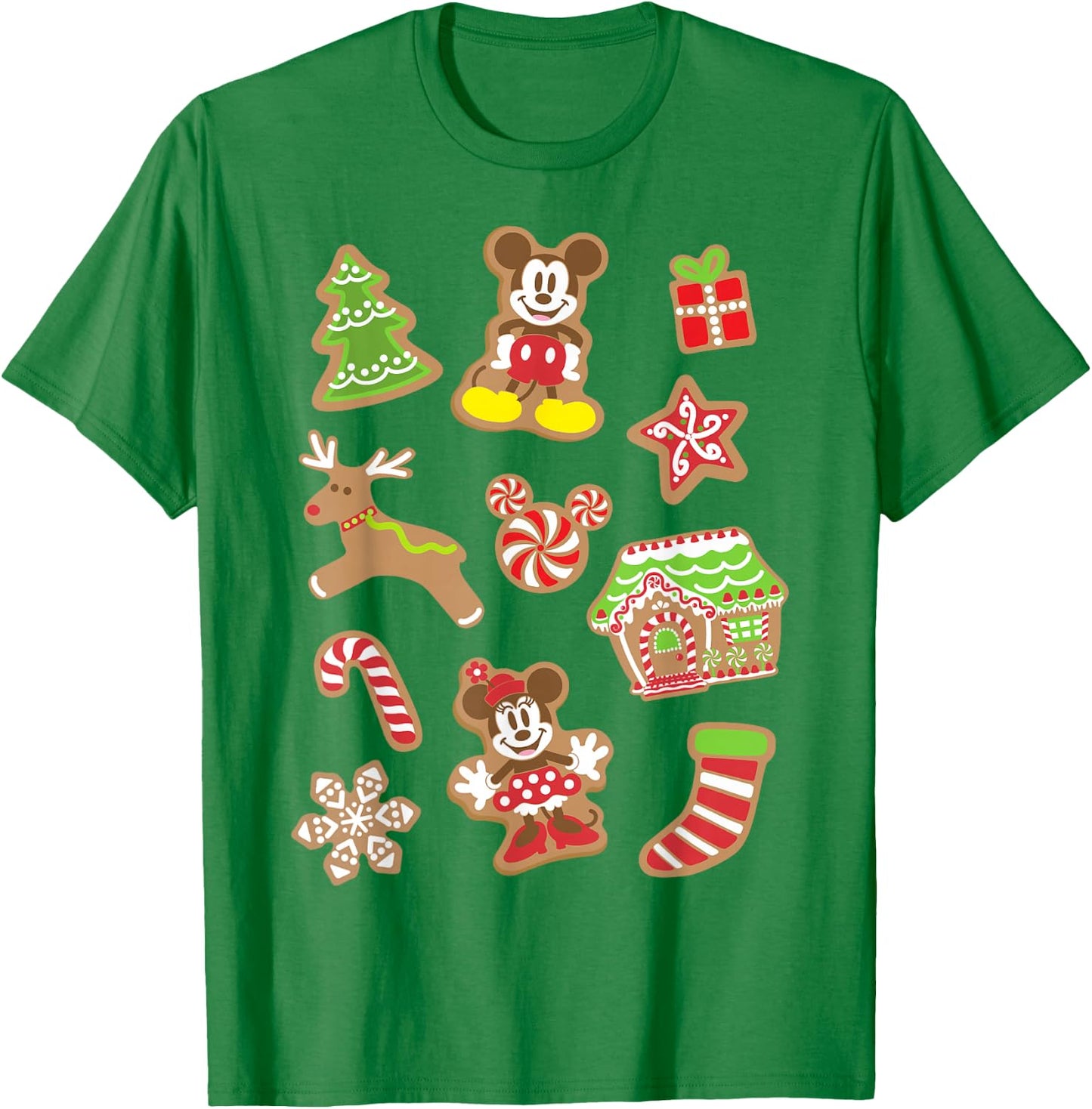 Disney Mickey And Minnie Christmas Gingerbread Cookies Short Sleeve T-Shirt - T-Shirt | Irish Green