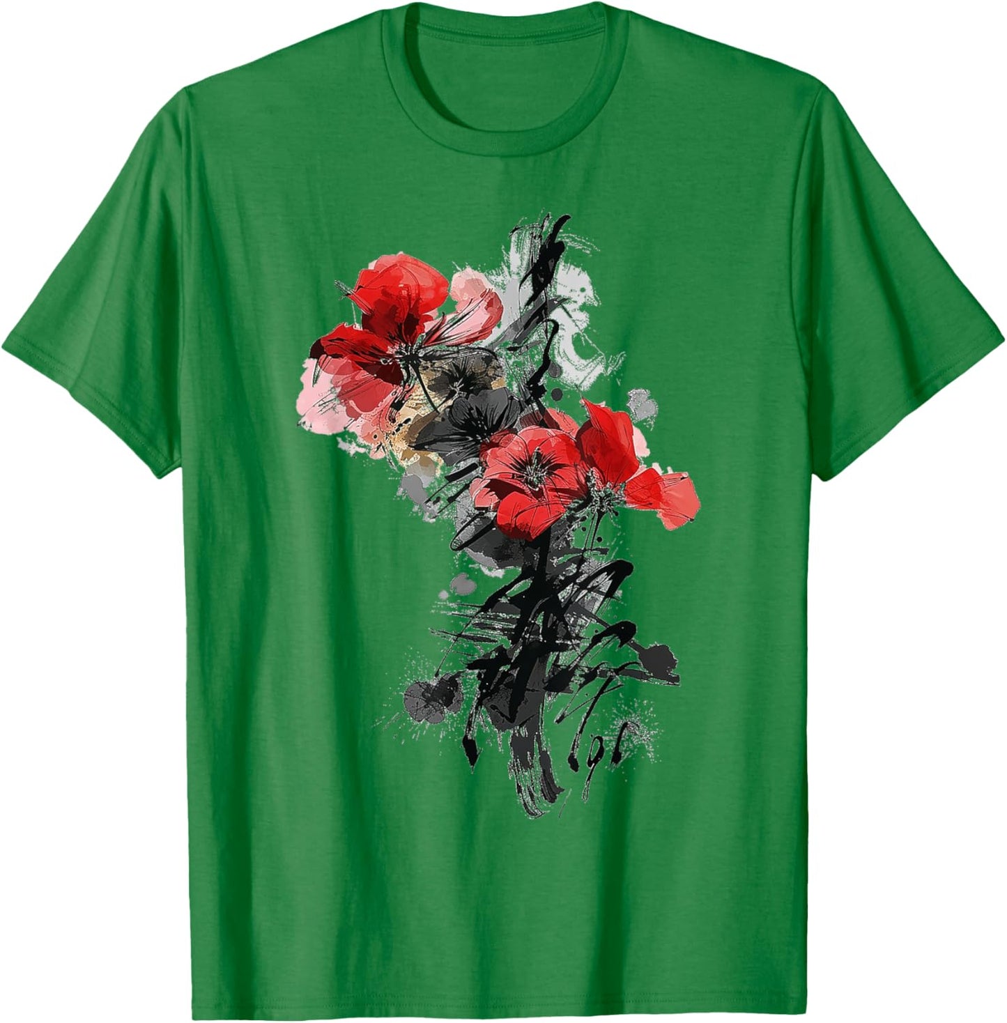 Flower Text Drawing Art Graphic Motif Flower T-Shirt - T-Shirt | Irish Green