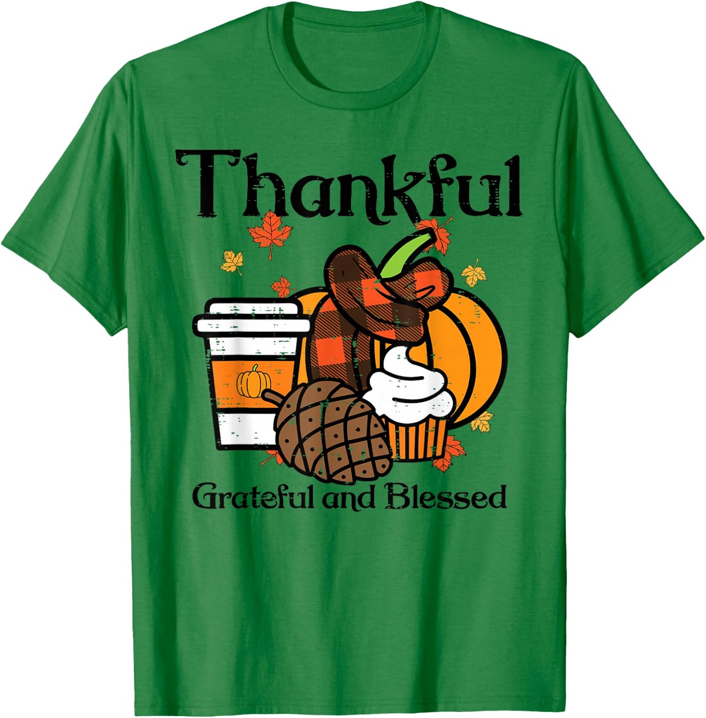 Thankful Grateful Blessed Pumpkin Coffee Thanksgiving Fall T-Shirt - T-Shirt | Irish Green
