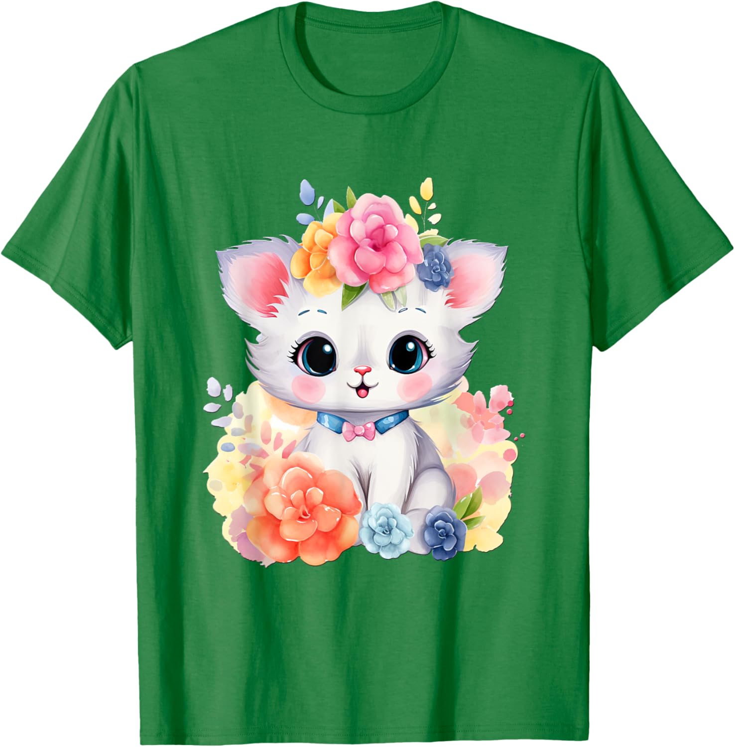 Cat with Flowers Cute Cats Forest Kitten Animal Daughter T-Shirt - T-Shirt | Irish Green