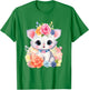 Cat with Flowers Cute Cats Forest Kitten Animal Daughter T-Shirt - T-Shirt | Irish Green