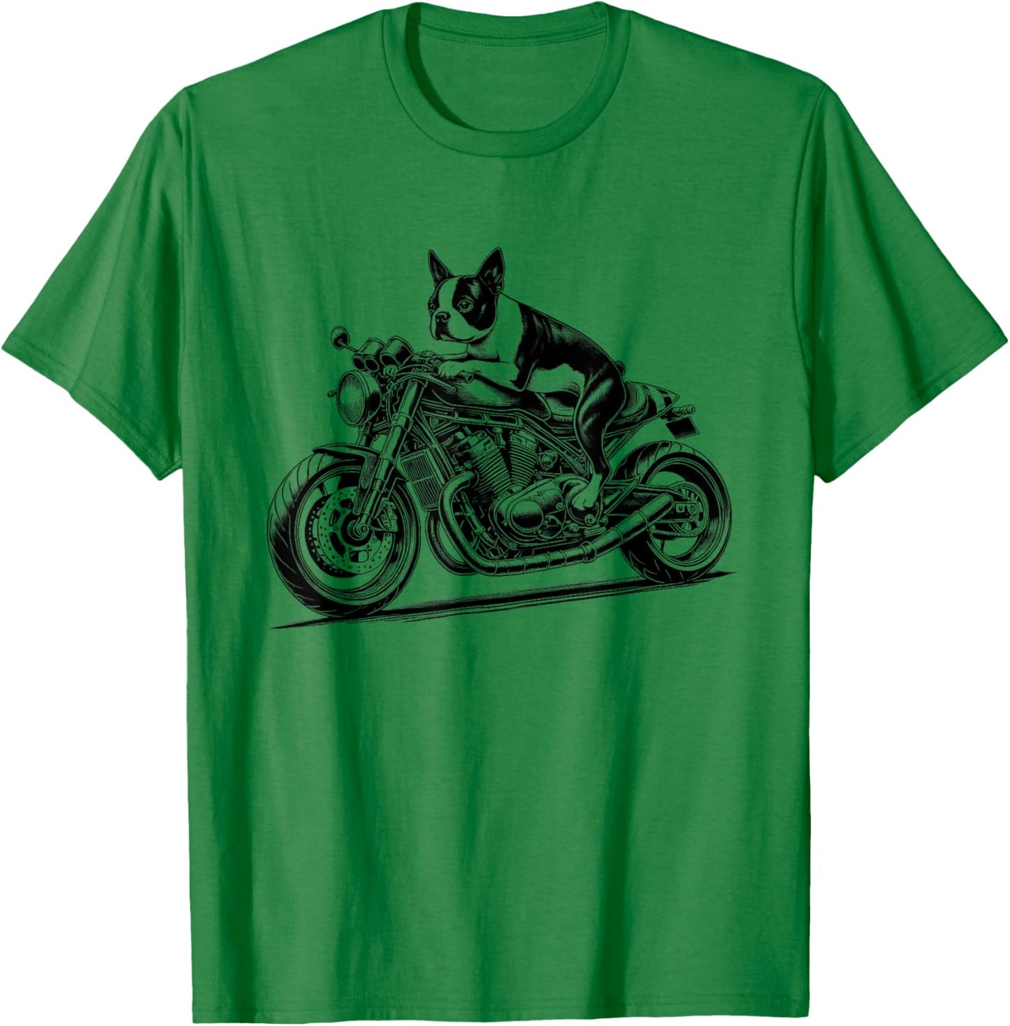 Cool Boston Terrier Riding a Motorcycle Biker Dog Lover T-Shirt - T-Shirt | Irish Green