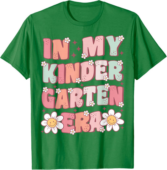 in My Kindergarten Era Groovy Kindergarten Back to School T-Shirt - T-Shirt | Irish Green