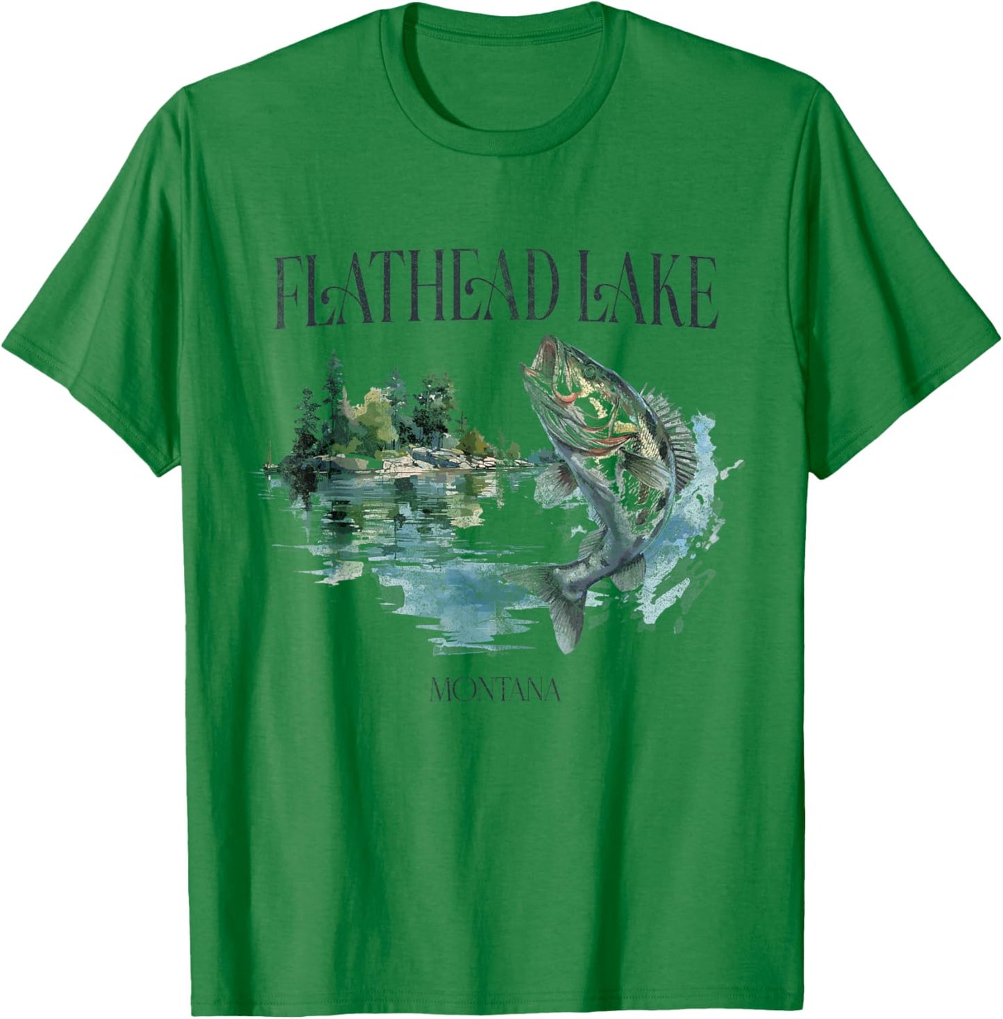 Flathead Lake Mountains Montana Hiking Outdoors Vintage T-Shirt - T-Shirt | Irish Green