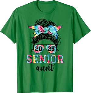 Messy Bun Tie Dye Proud Aunt Of A Class Of 2025 Senior T-Shirt - T-Shirt | Irish Green