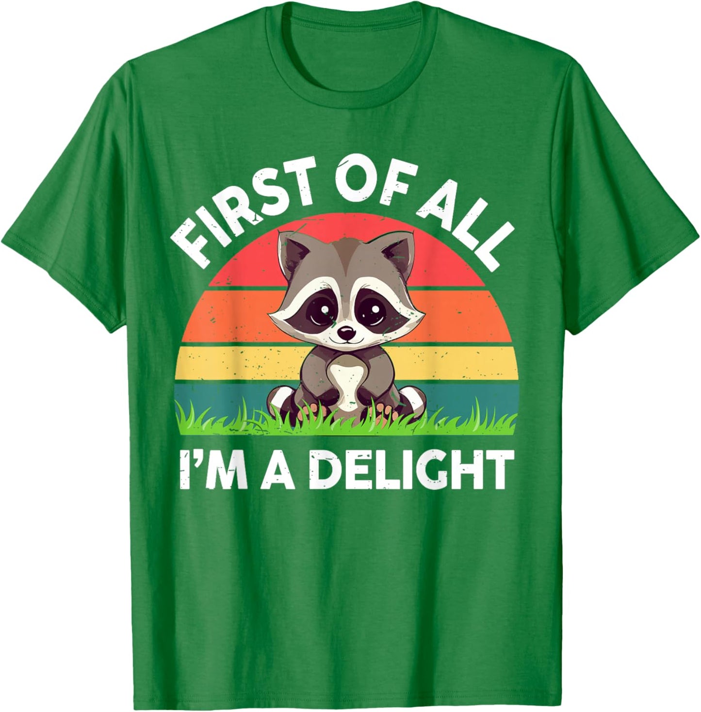 Funny First Off All I'm A Delight Raccoon Toddler Boy Retro T-Shirt - T-Shirt | Irish Green