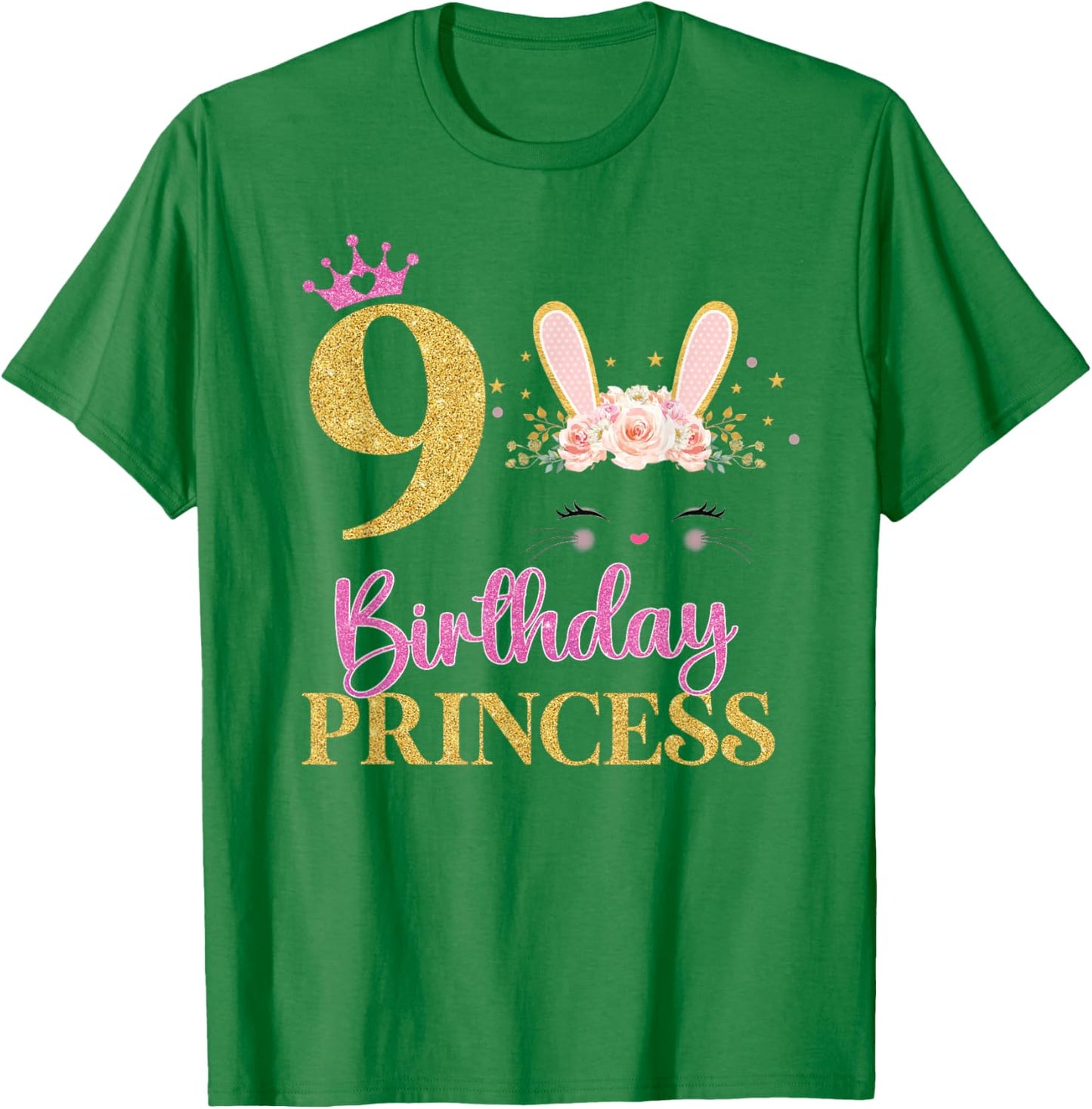 Its My 9th Birthday Girl Bunny Rabbit Theme 9 Yrs Old T-Shirt - T-Shirt | Irish Green