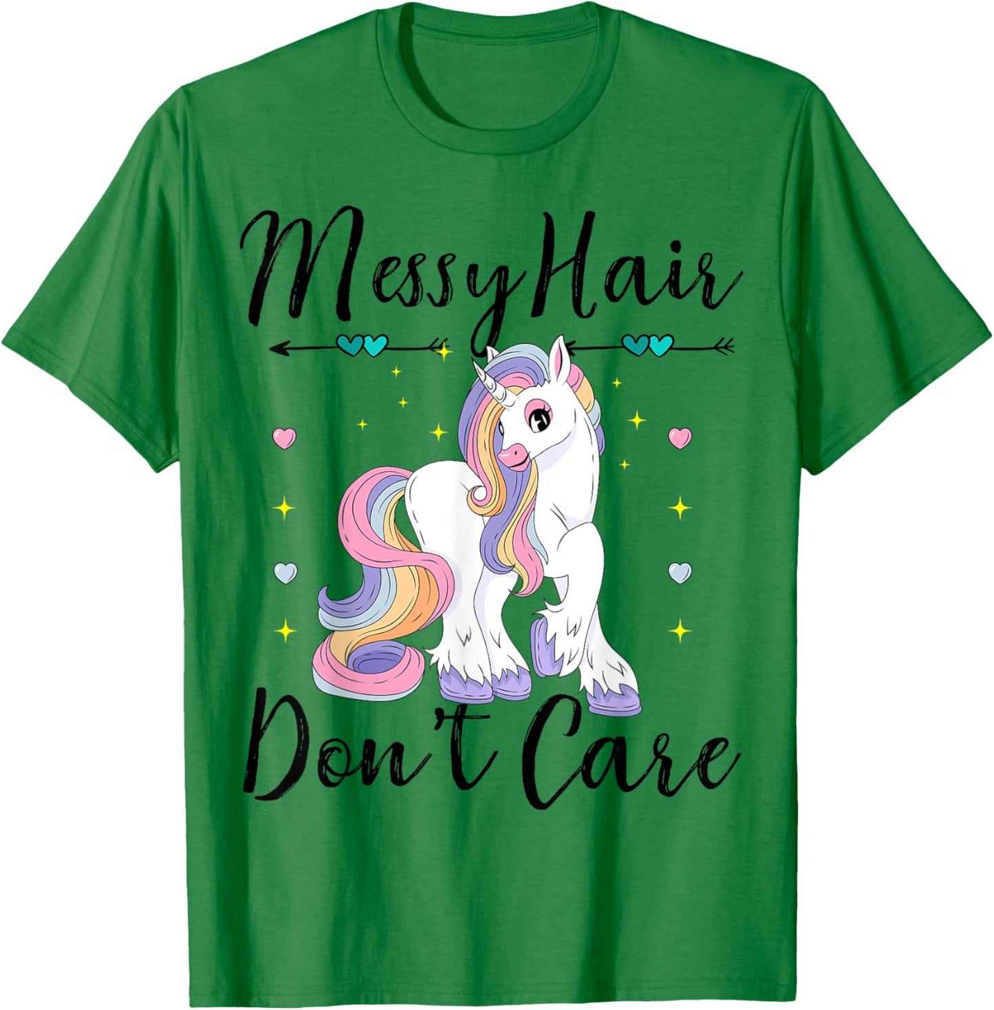 Messy Hair Don't Care Unicorn Lovers Messy Bun Hair Girls T-Shirt - T-Shirt | Irish Green