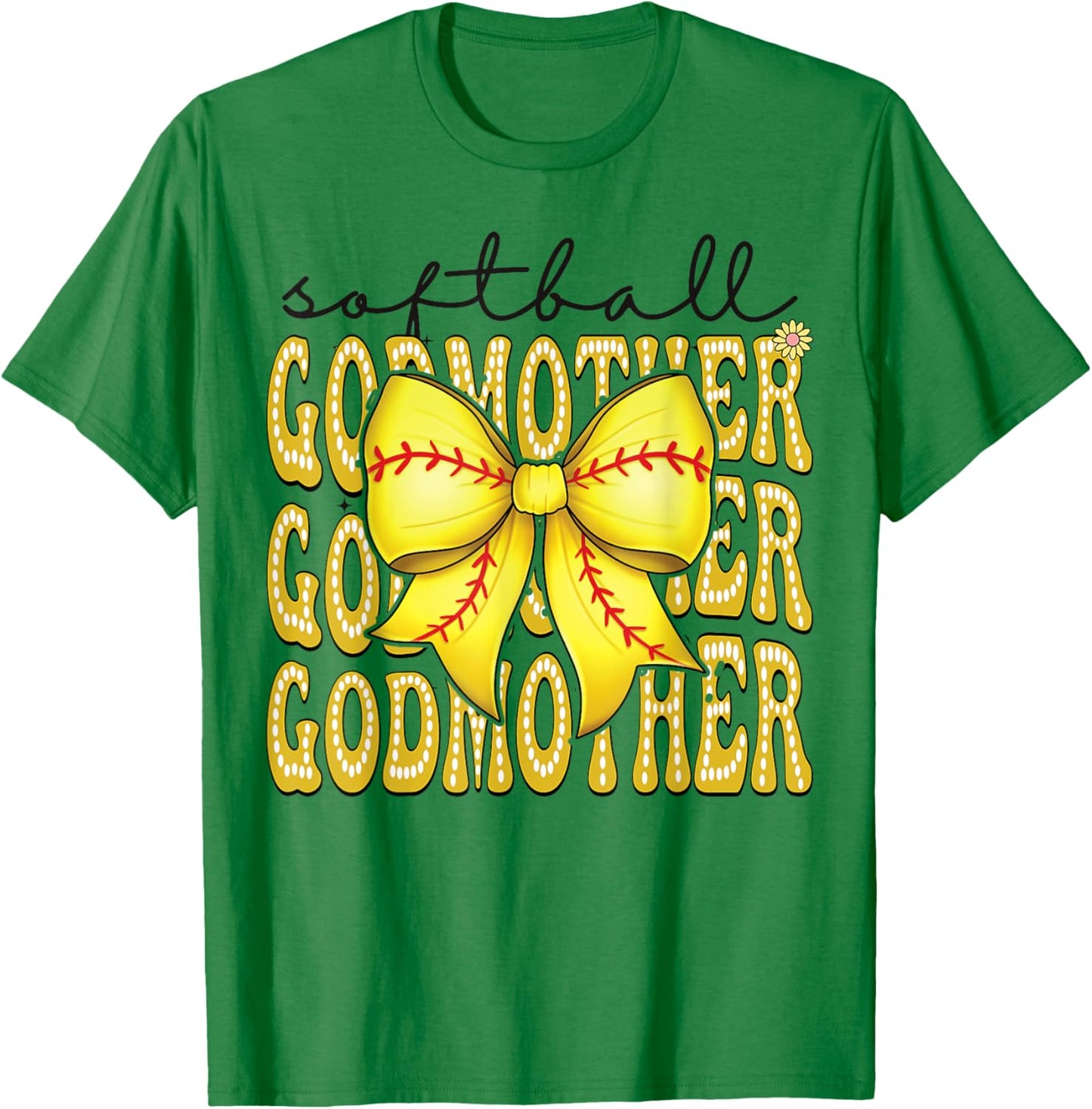 Softball GodMother Retro Softball Coquette Bow Groovy T-Shirt - T-Shirt | Irish Green