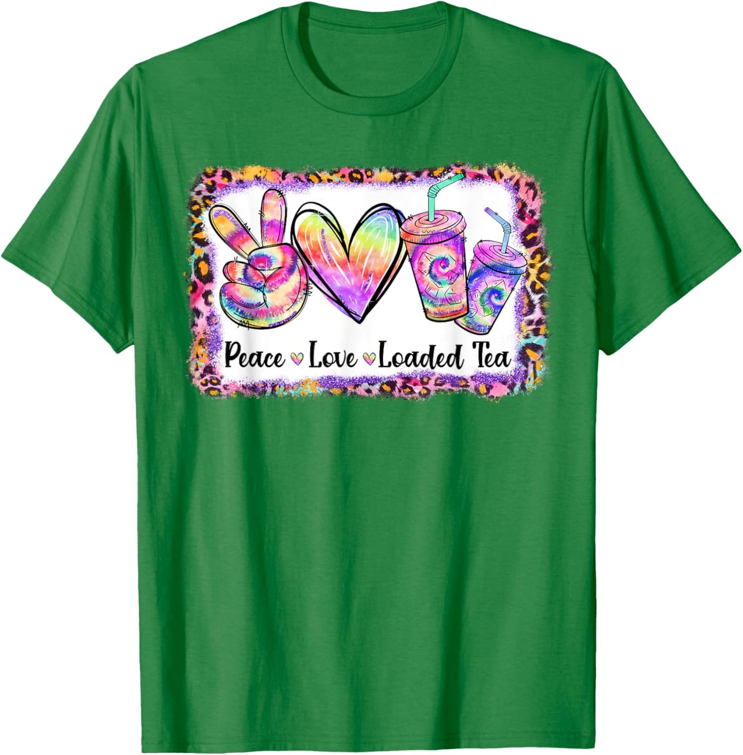 Retro Vintage Peace Love Loaded Tea Lover Tie Dye Pattern T-Shirt - T-Shirt | Irish Green
