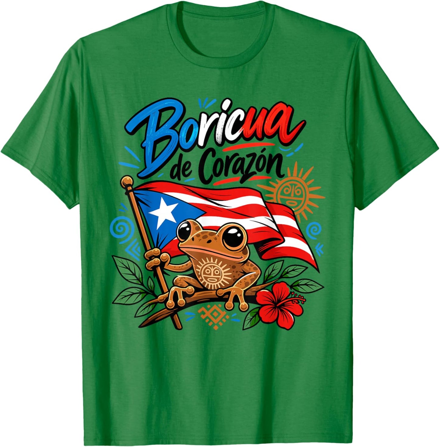 Boricua De Corazon Coqui Frog Puerto Rico Flag Pride T-Shirt - T-Shirt | Irish Green