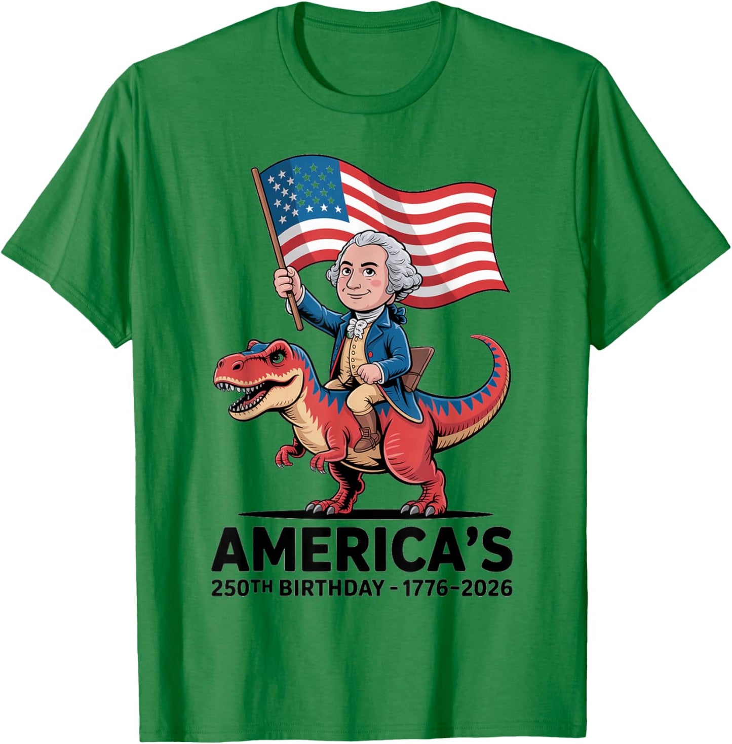 George Washington Riding Dinosaur 250th Birthday Fun Teacher T-Shirt - T-Shirt | Irish Green