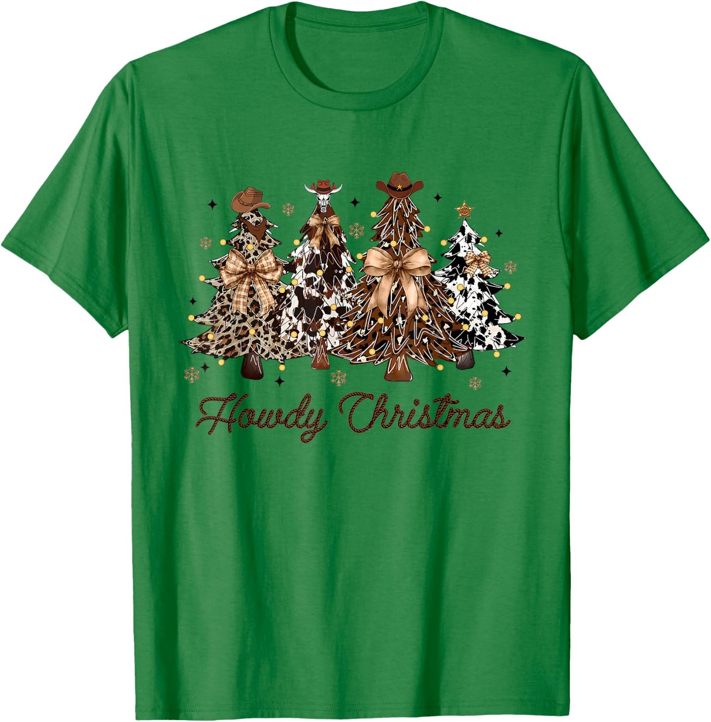 Howdy Christmas Tree Coquette Bow Western Xmas Pjs Cowgirl T-Shirt - T-Shirt | Irish Green