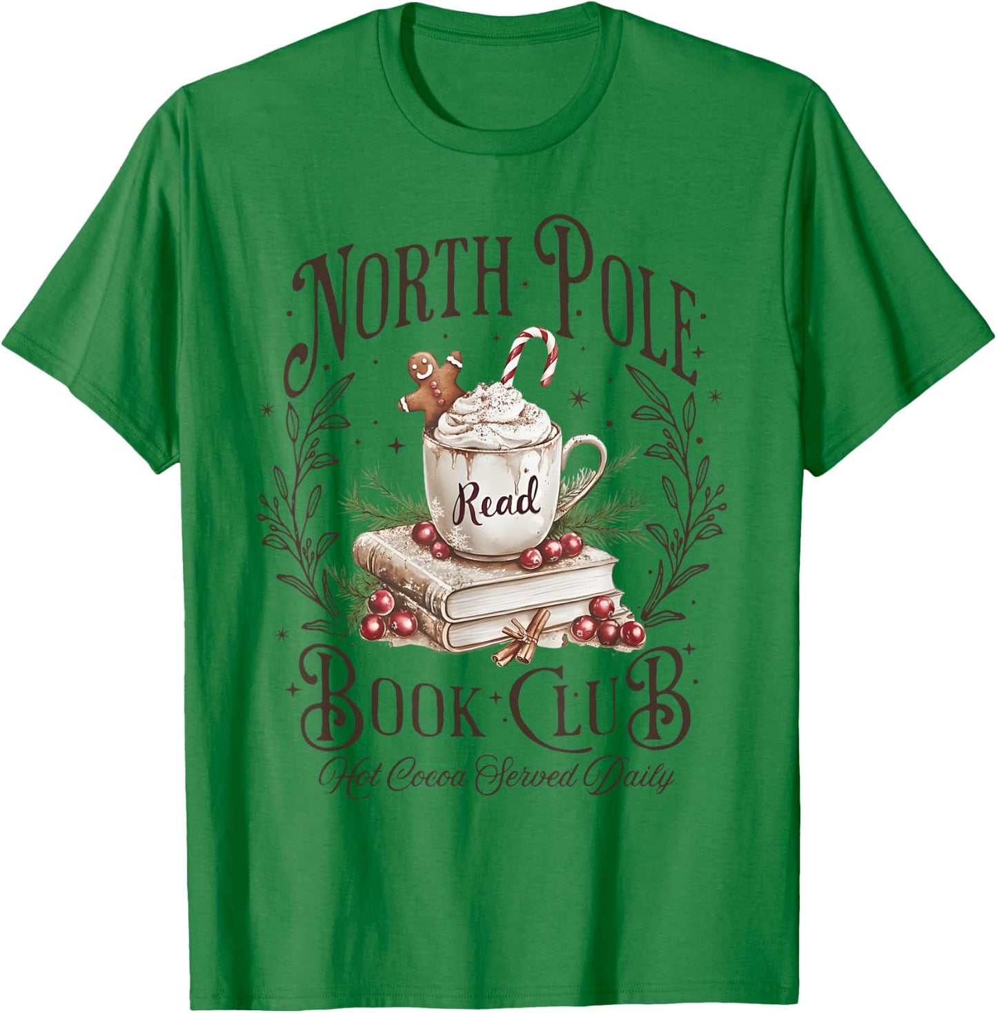 North Pole Book Club Christmas Xmas Hot Cocoa Bookish T-Shirt - T-Shirt | Irish Green