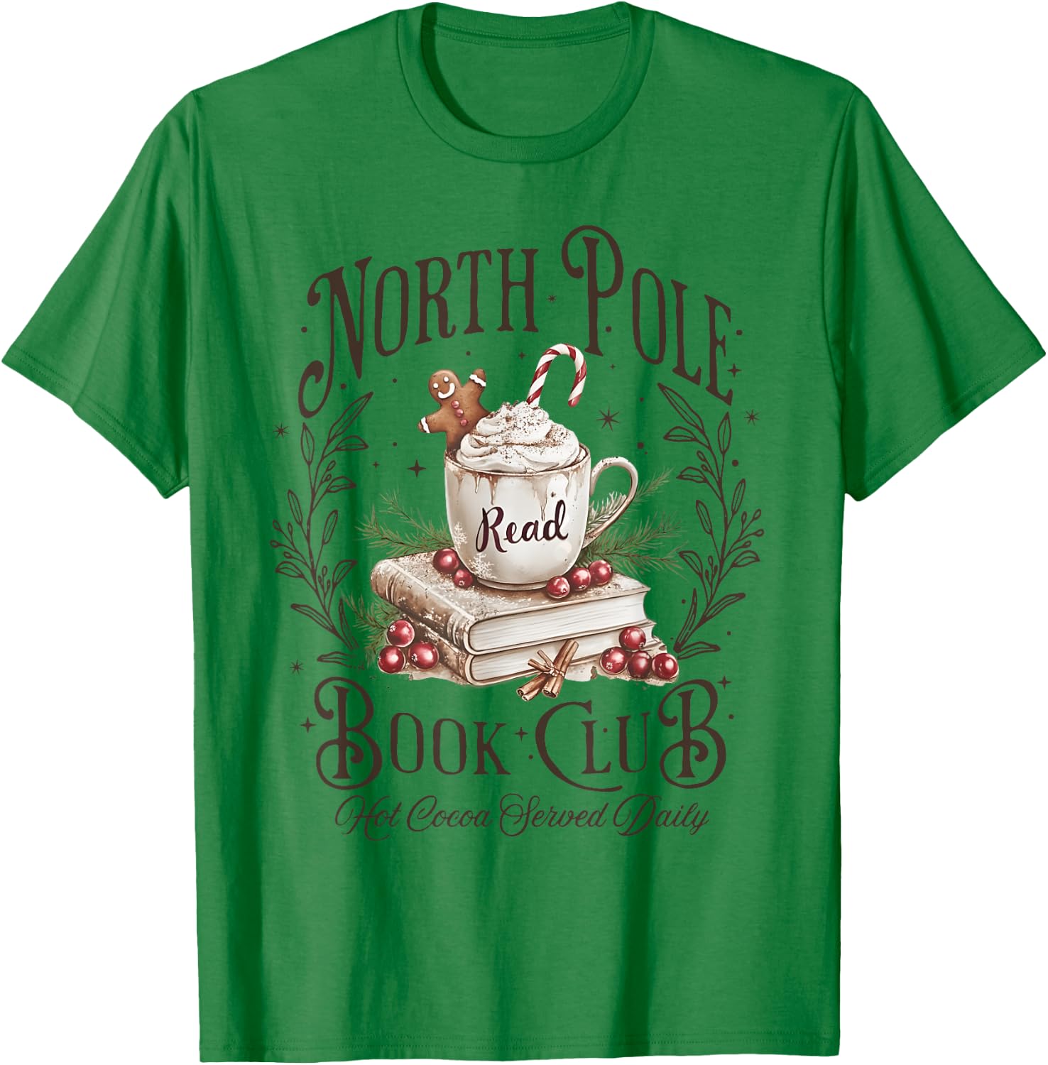 North Pole Book Club Christmas Xmas Hot Cocoa Bookish T-Shirt - T-Shirt | Irish Green