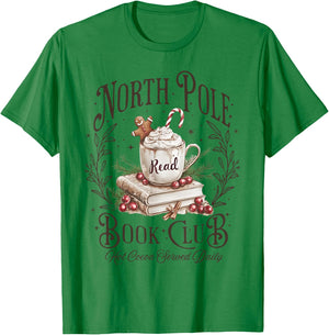 North Pole Book Club Christmas Xmas Hot Cocoa Bookish T-Shirt - T-Shirt | Irish Green