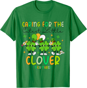 Caring For The Cutest Clovers NICU Nurse St Patrick's Day T-Shirt - T-Shirt | Irish Green