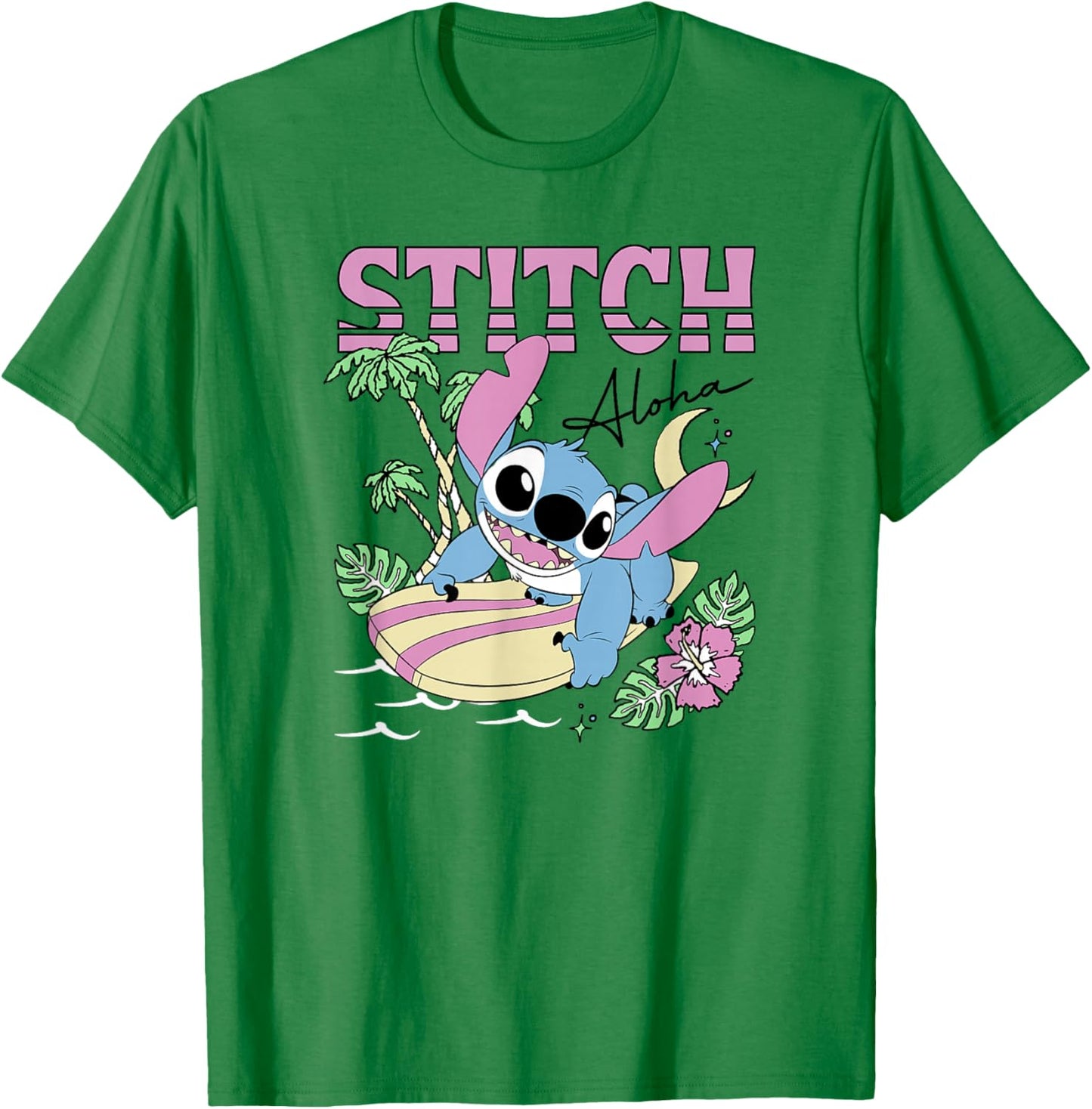 Disney Lilo & Stitch Aloha Hawaiian Surf Poster T-Shirt - T-Shirt | Irish Green
